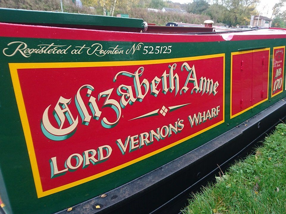 Narrowboat Elizabeth Anne with Andy Russell sign writing