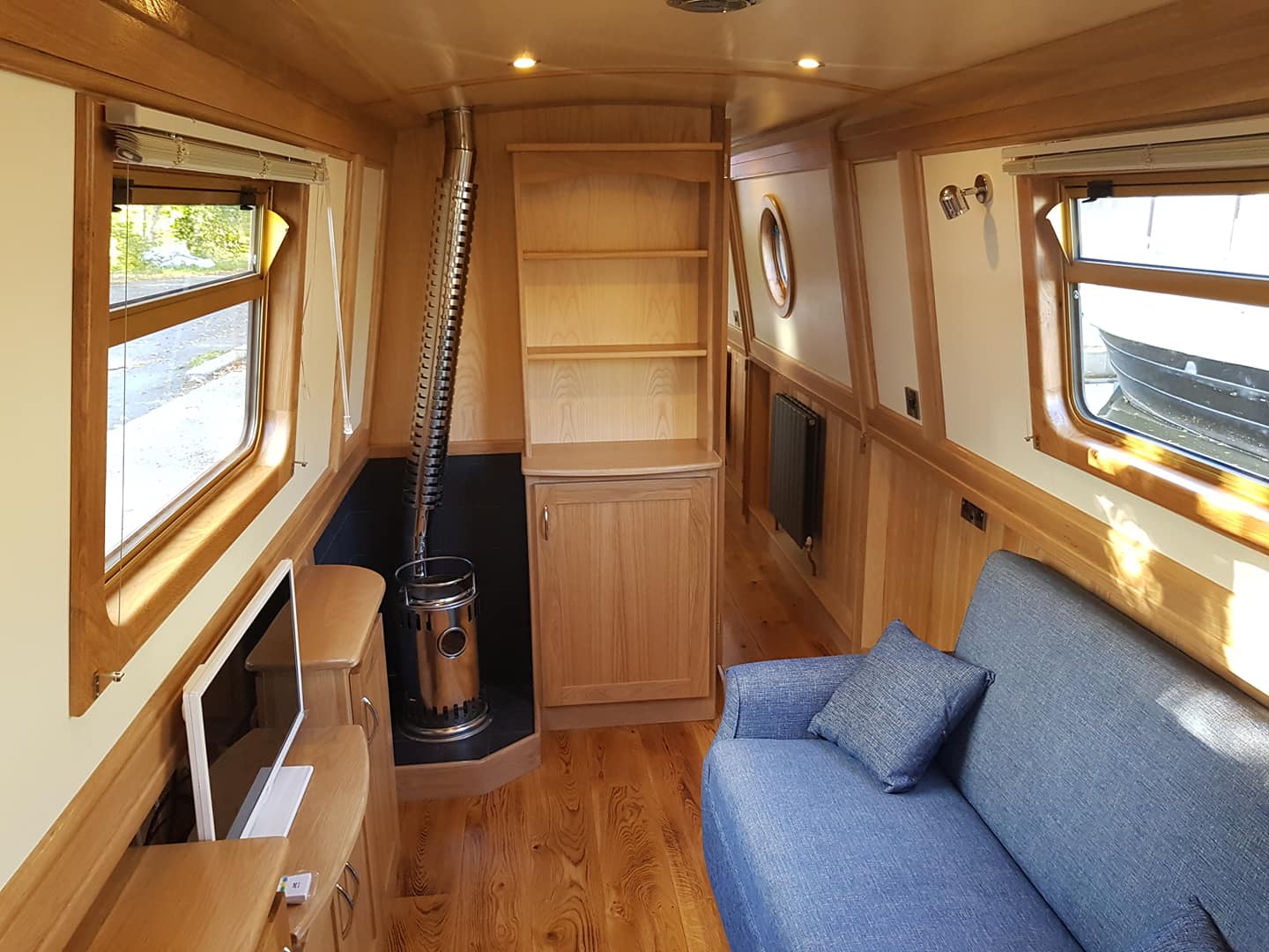 Narrowboat Serenity lounge with Lockgate diesel stove