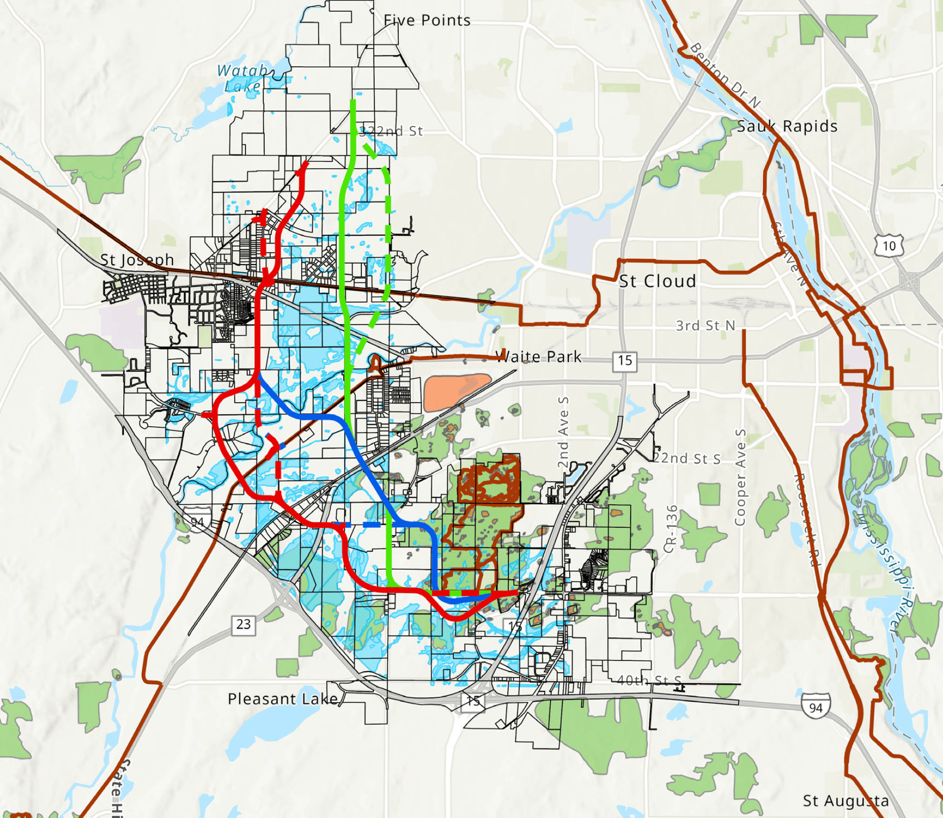 A map of a city with a lot of roads and trees