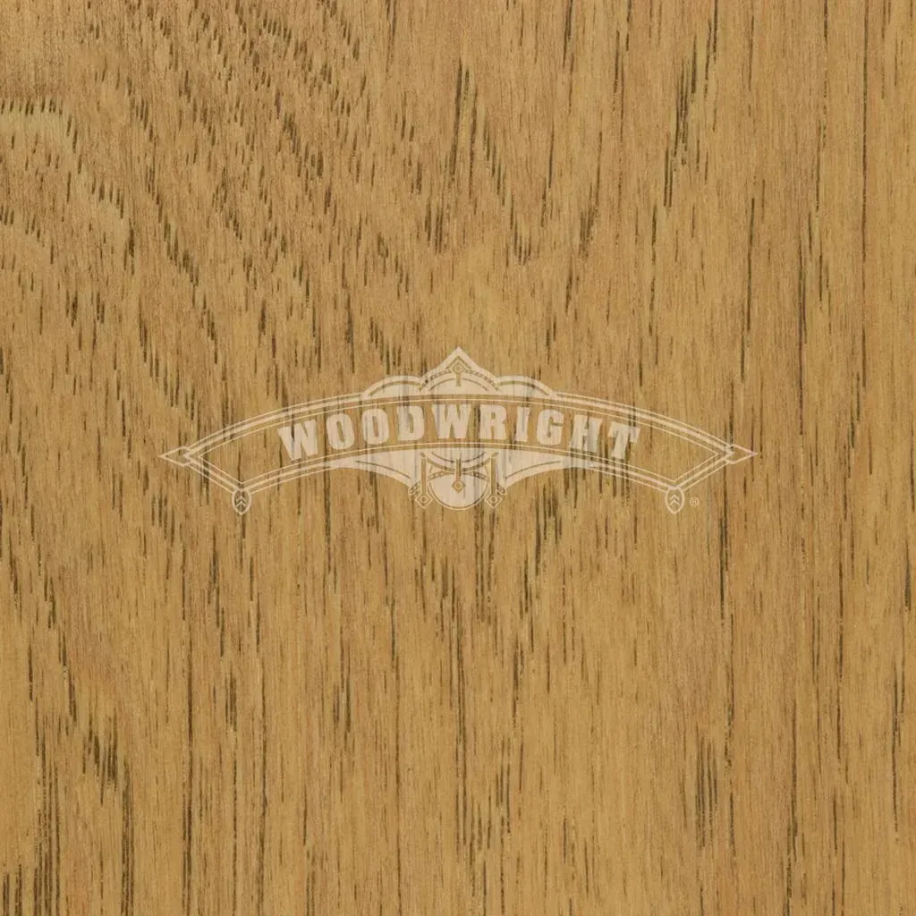 Close-up of wood grain with a light brown color and the logo 