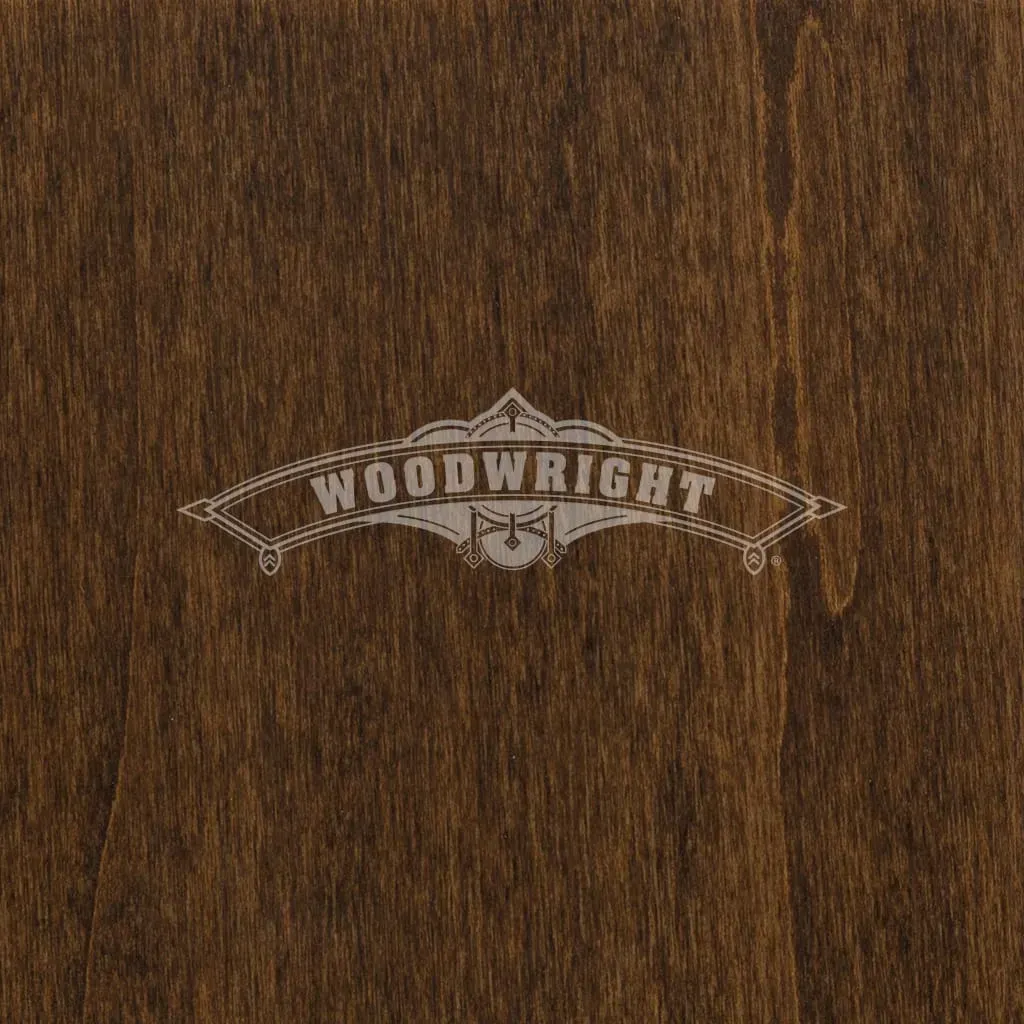 Dark brown stained wood with the logo 