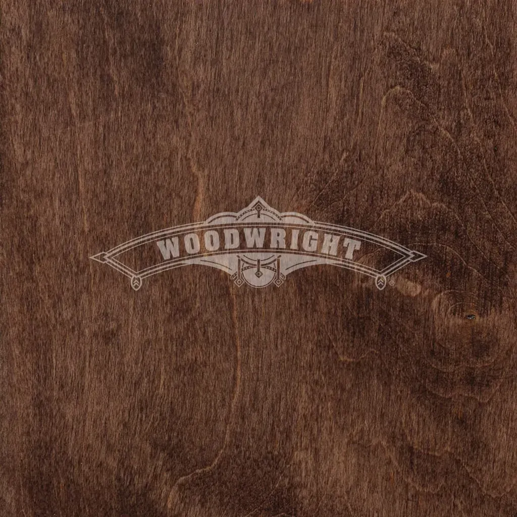 Dark brown wood grain with the word 