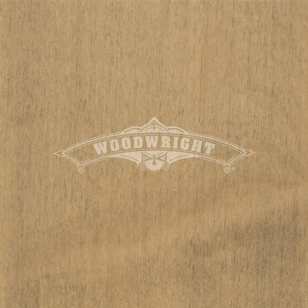 Woodwright logo: white text on a wood-grain background.
