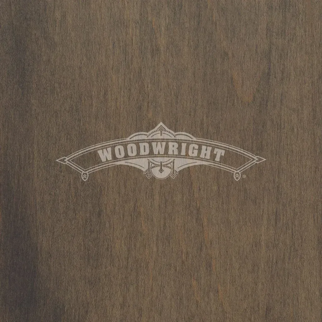 Woodwright logo on brown wood grain background.