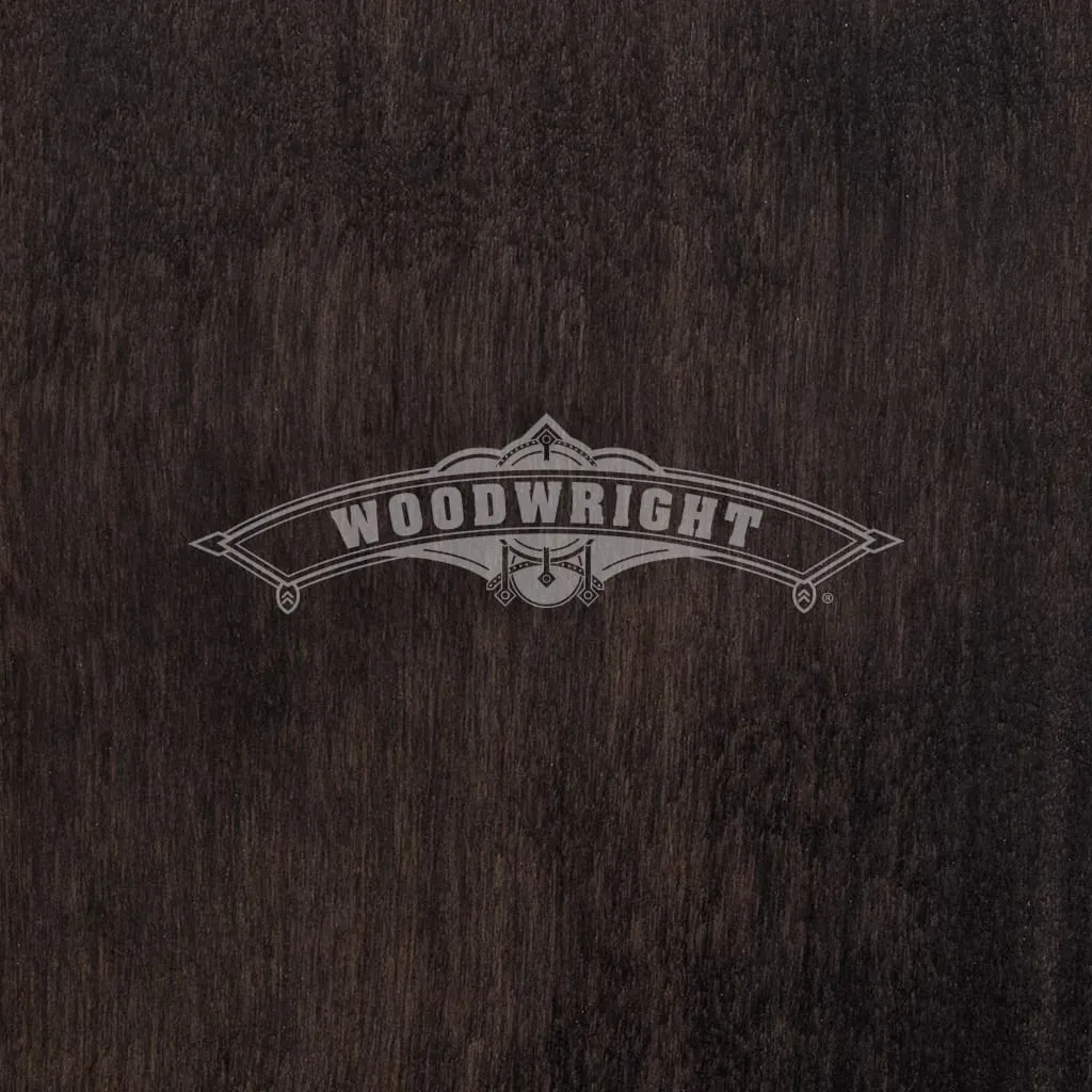 Woodwright logo on dark wood background.