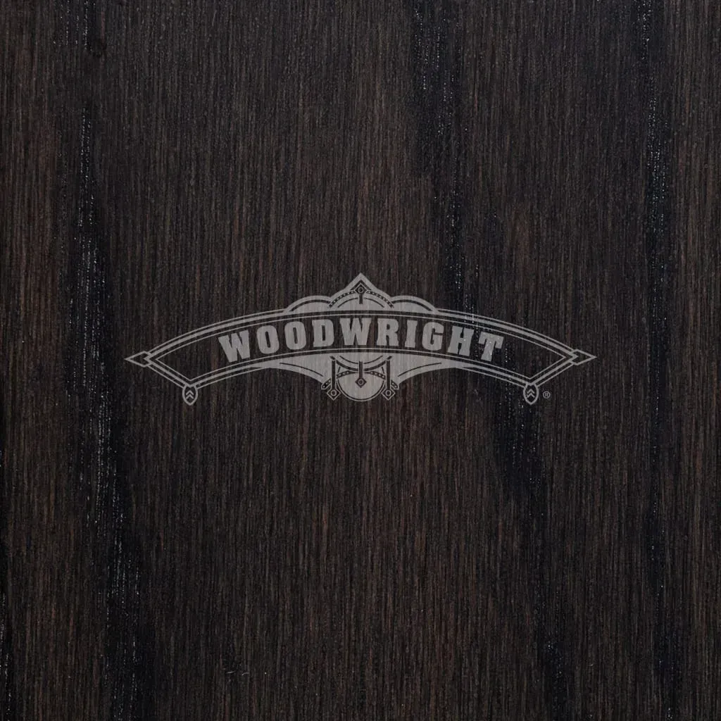 Dark woodgrain background with the Woodwright logo in the center.