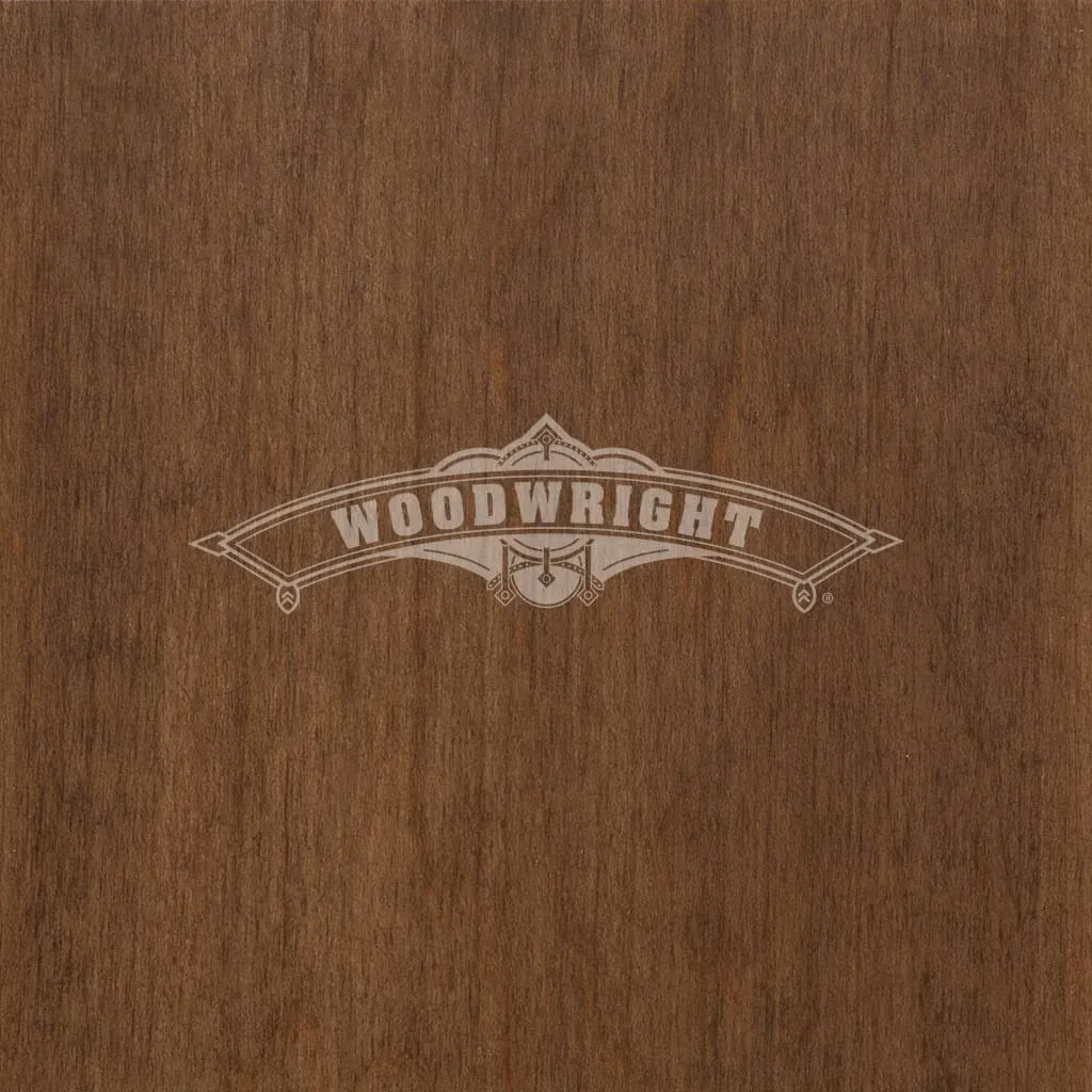 Woodwright logo on a dark wood grain background.
