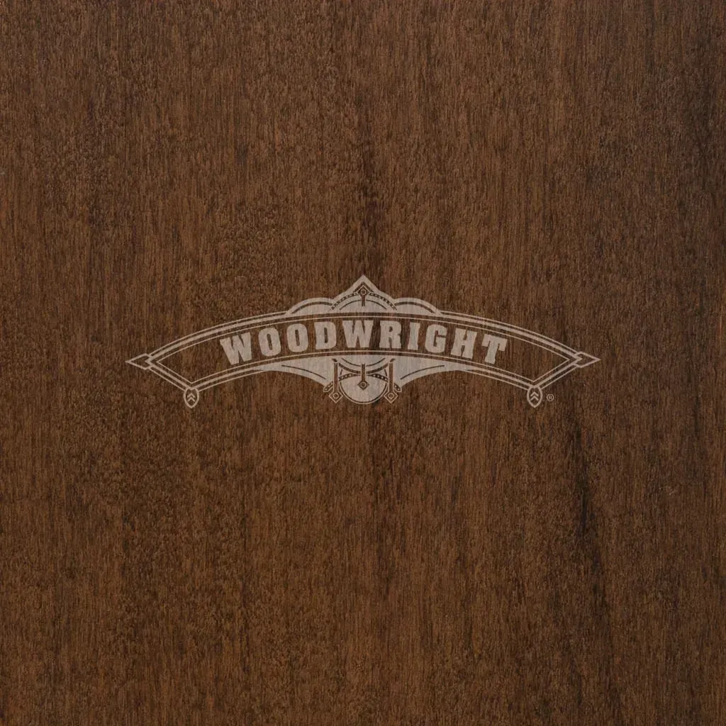 Logo for Woodwright, a banner-shaped design with the brand name in light gray over a dark wood grain.