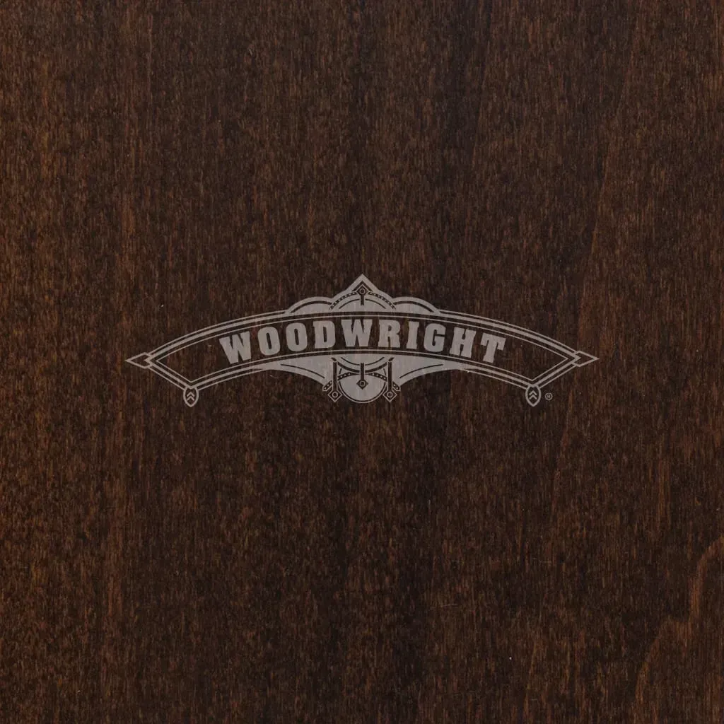 Woodwright logo on dark brown wood grain background.