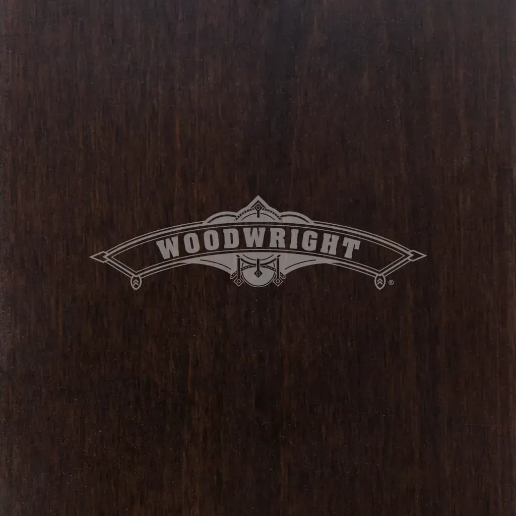 Dark woodgrain surface with centered 