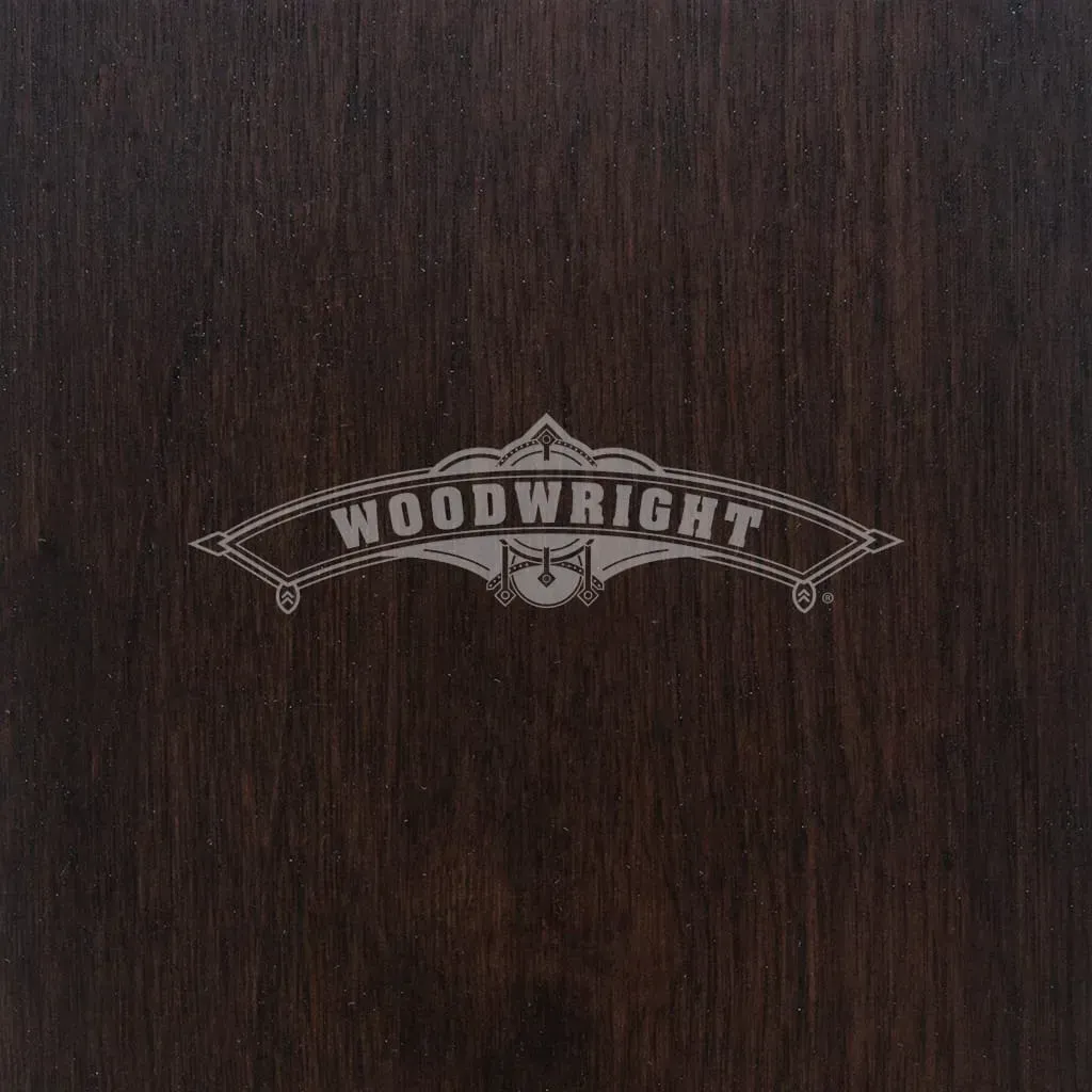 Dark brown wood grain with the word 