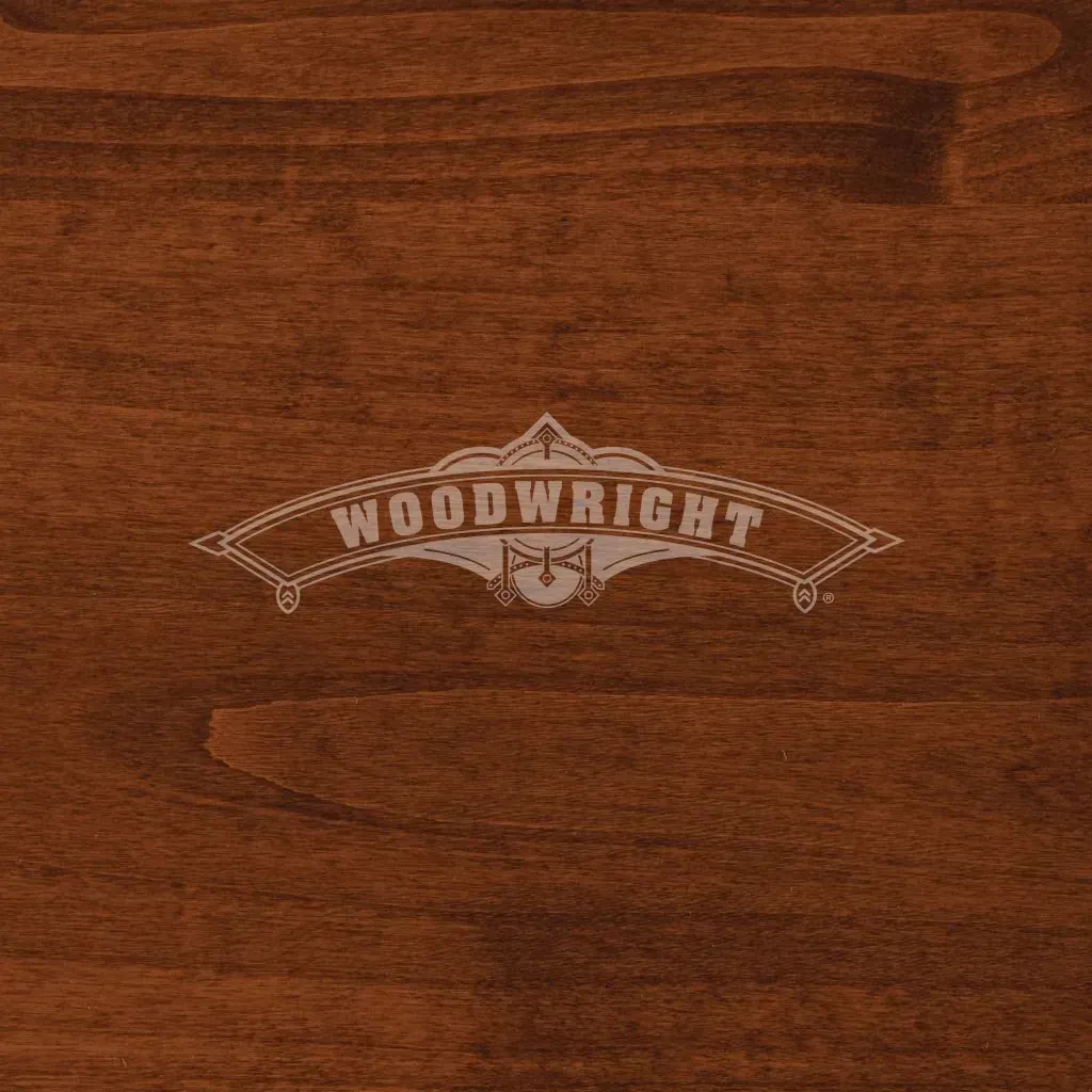 Woodwright logo on a dark wood grain background.
