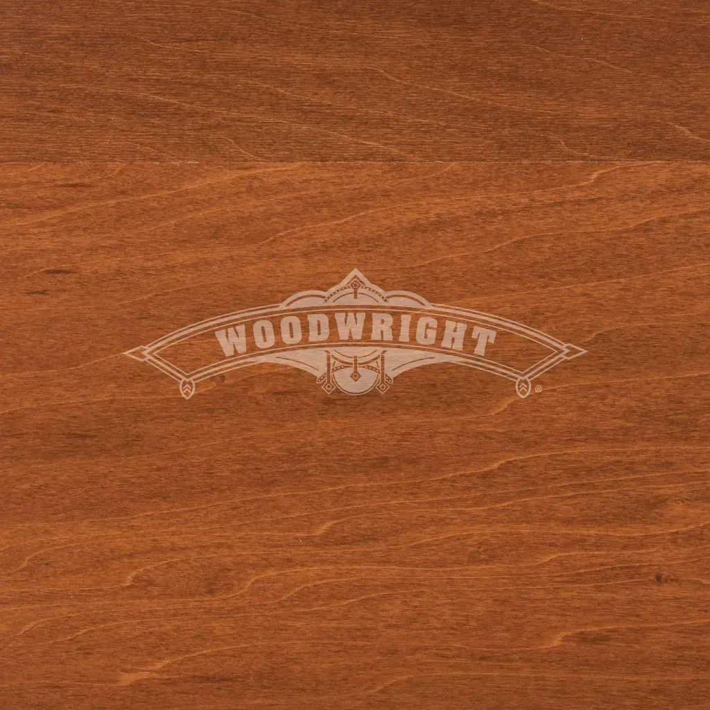 Woodwright logo on a dark brown wood grain background.