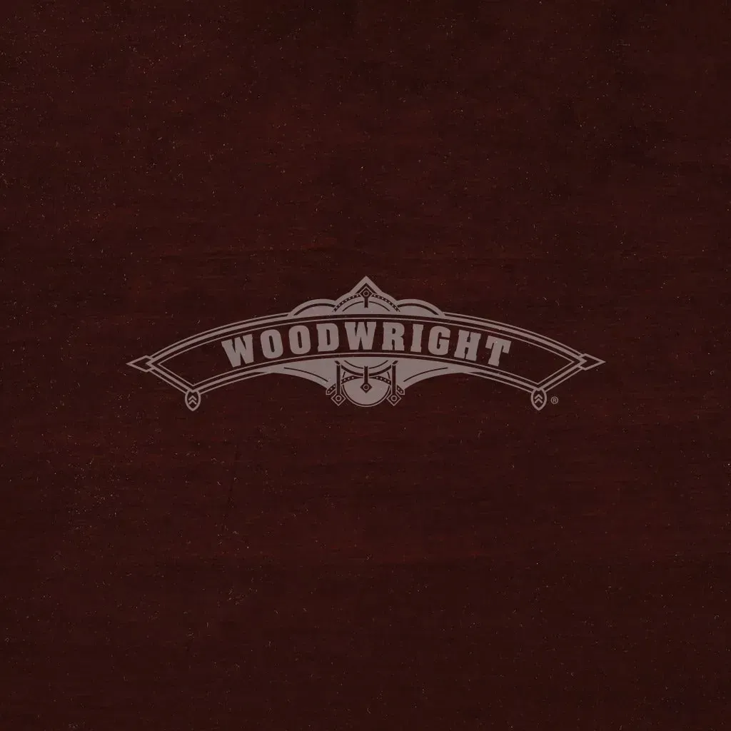 Woodwright logo on a dark brown background.