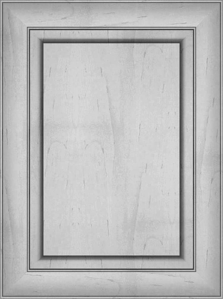 Gray cabinet door with a raised panel design.