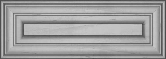 Gray rectangular cabinet door panel with recessed center and beveled edges.