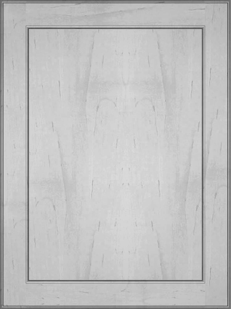 Light wood cabinet door with recessed panel and dark frame.