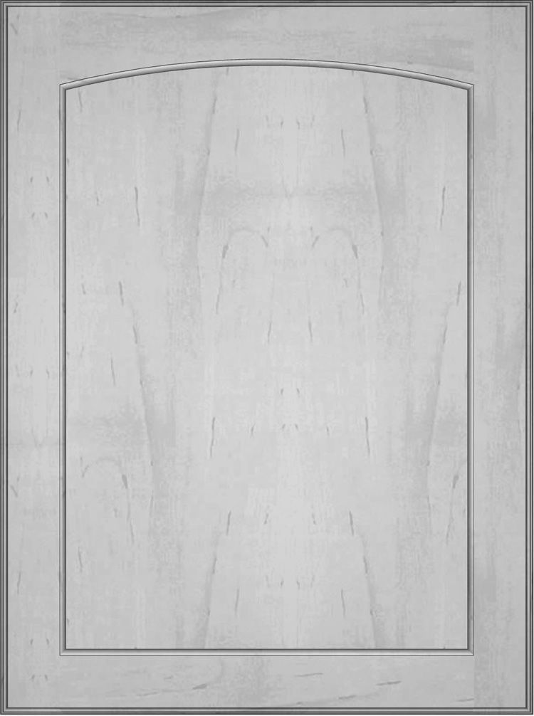 Light wood cabinet door with arched panel detail.