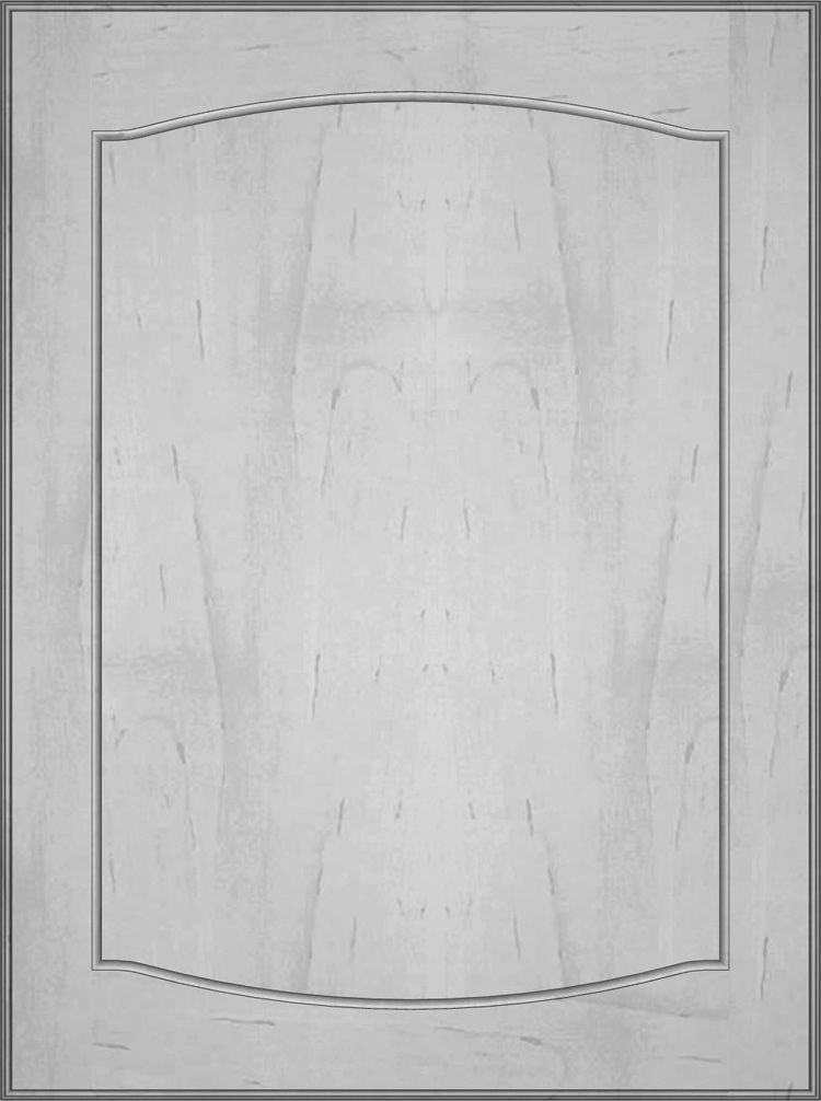 Light wood cabinet door with a raised, arched center panel.
