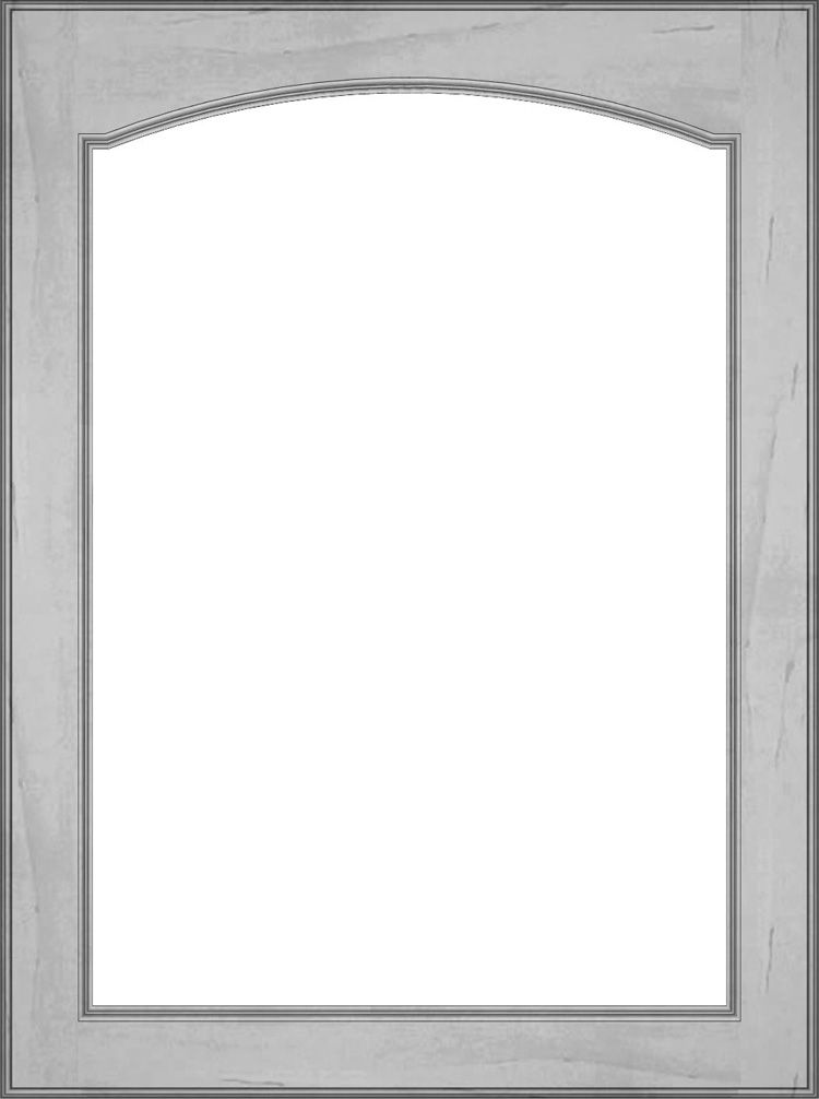 Light gray cabinet door with arched top, empty panel.