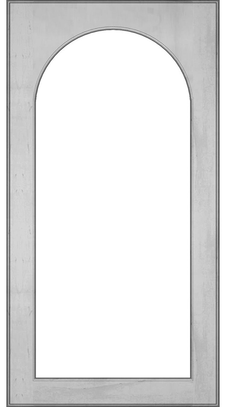 Arched doorway frame in a light gray color.