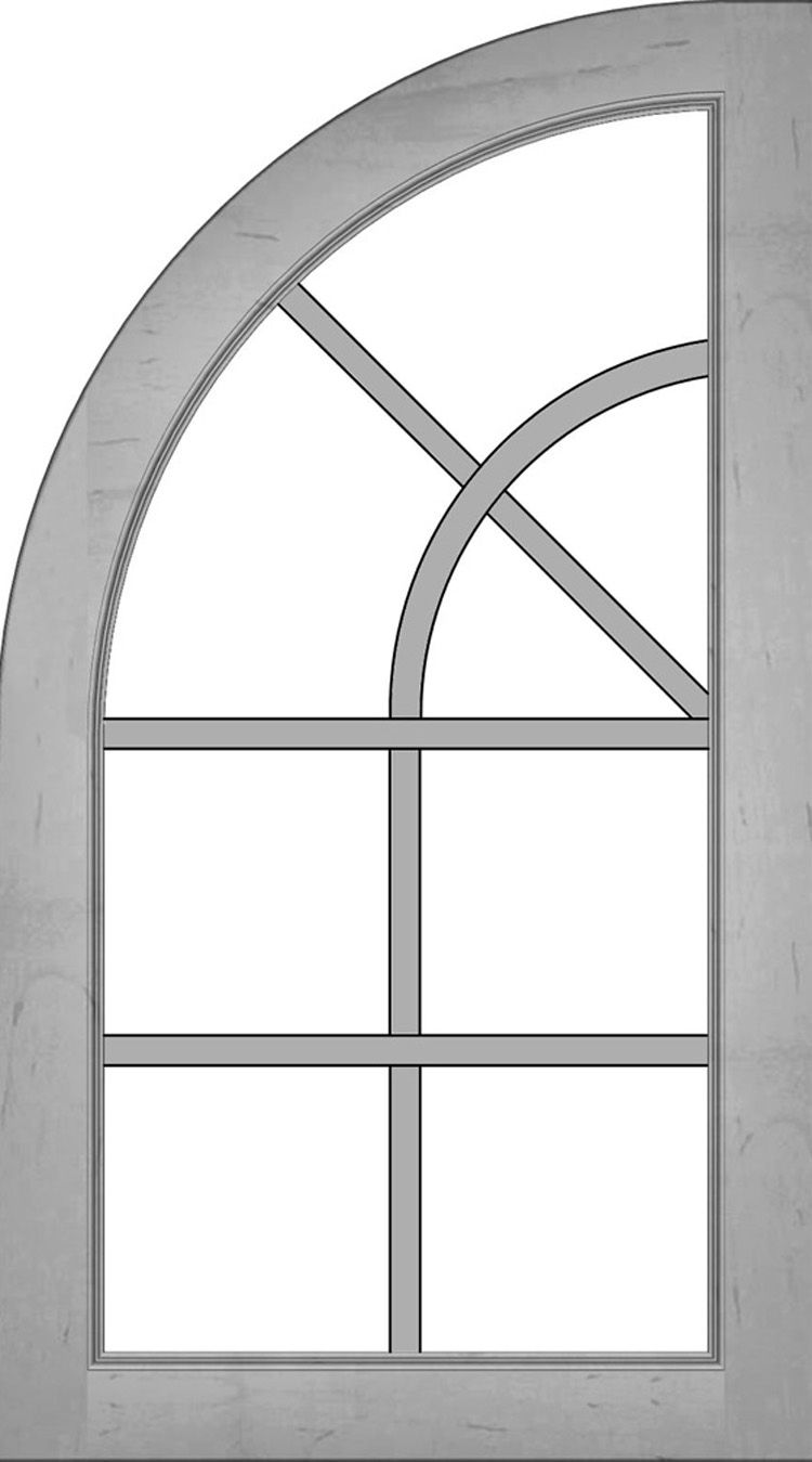 Window with a rounded top and divided panes.