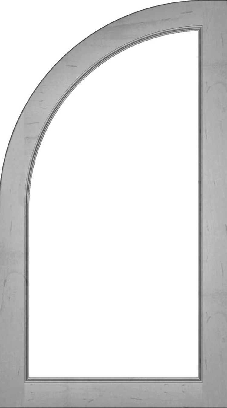 Gray arched window frame against a white background.