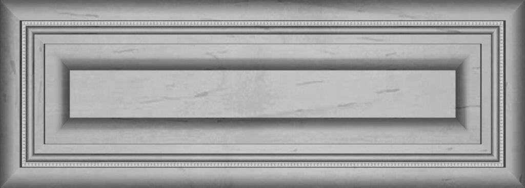 Rectangular panel with raised, layered design. Grayscale.