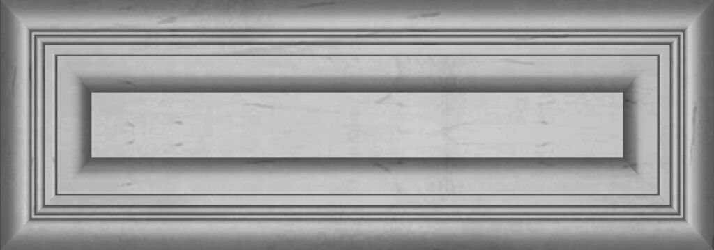 Rectangular, recessed molding with a marble-like texture, casting shadows.