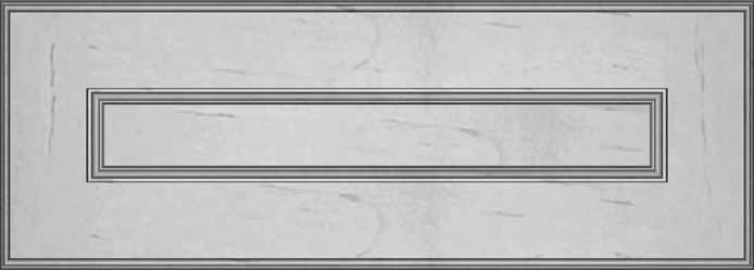 Gray cabinet door with a recessed rectangular panel.