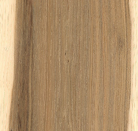 Close-up of hardwood with vertical grain, featuring light and dark brown tones, with lighter border.