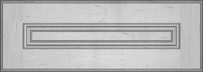 Gray cabinet door with a rectangular raised panel.