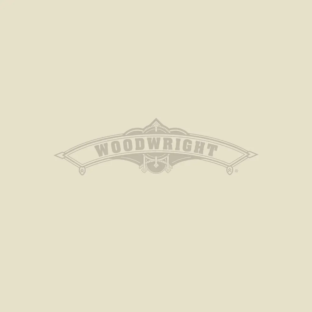Woodwright logo, cream background, arched emblem with the name “Woodwright”.