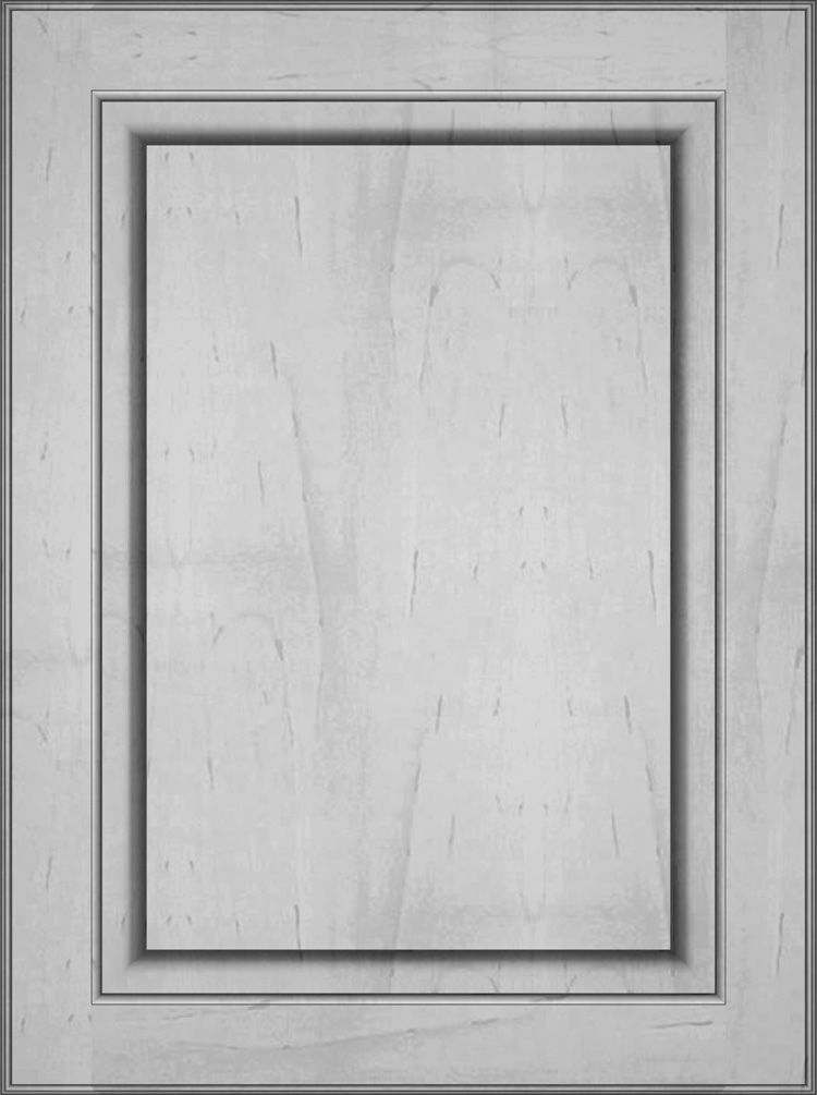 Wooden cabinet door with inset panel, light wood grain finish, framed design.