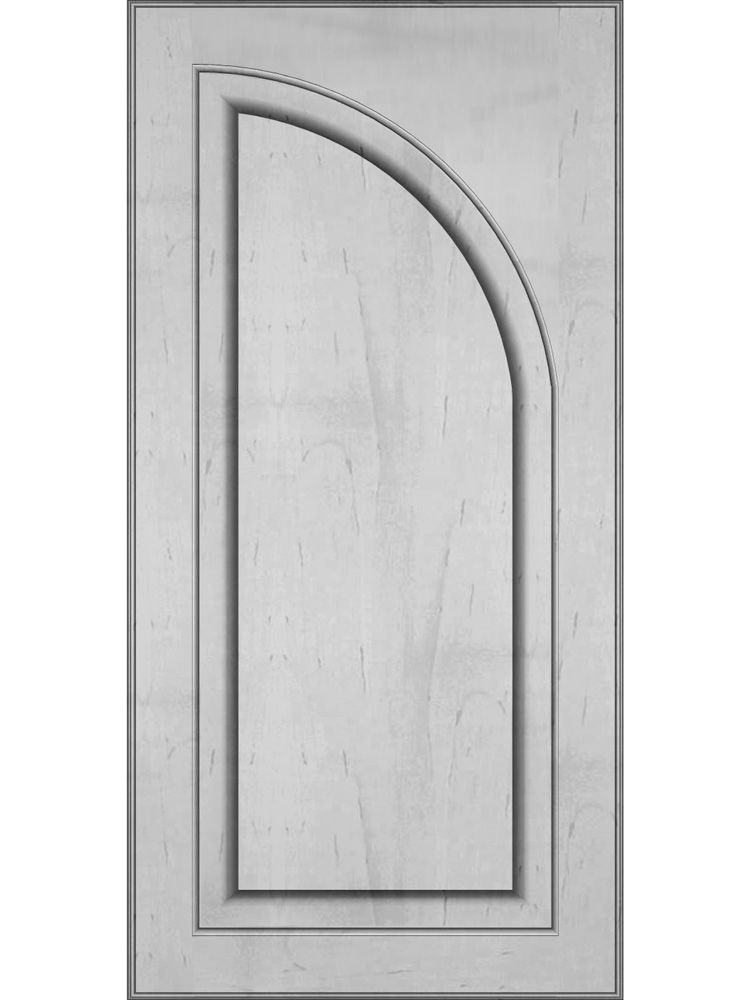 Cabinet door with arched inset panel.