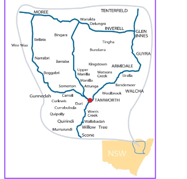 A map showing the location of tamworth in new south wales