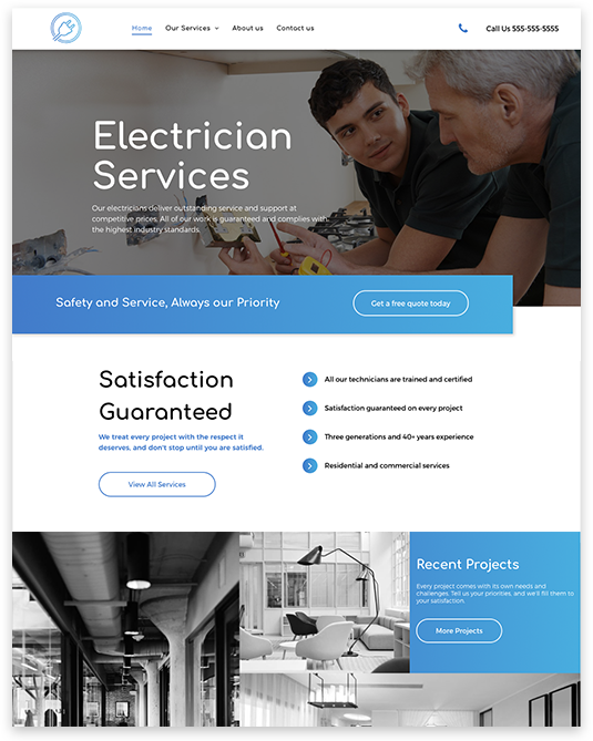 a screenshot of a website for electrician services .