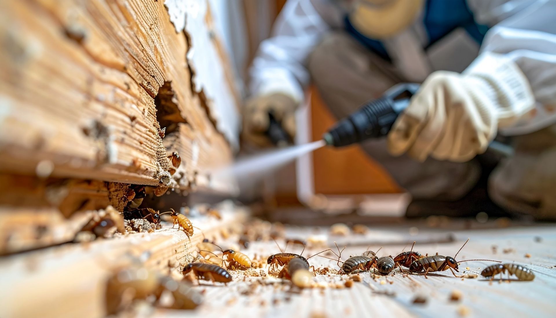 Close-up of hands using a chisel on wood, with wood shavings scattered across a workbench.