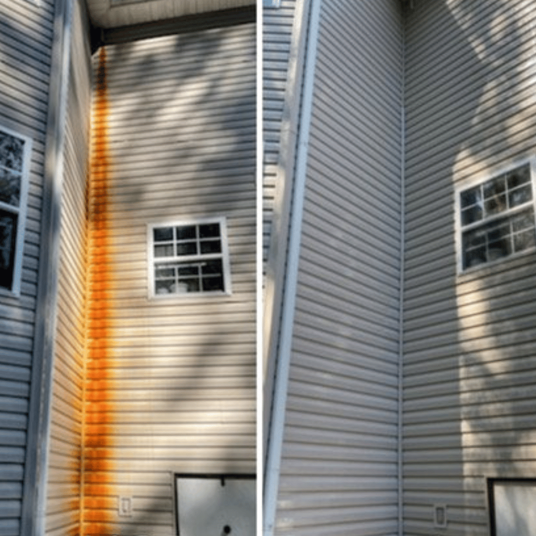 A picture of a house before and after being painted