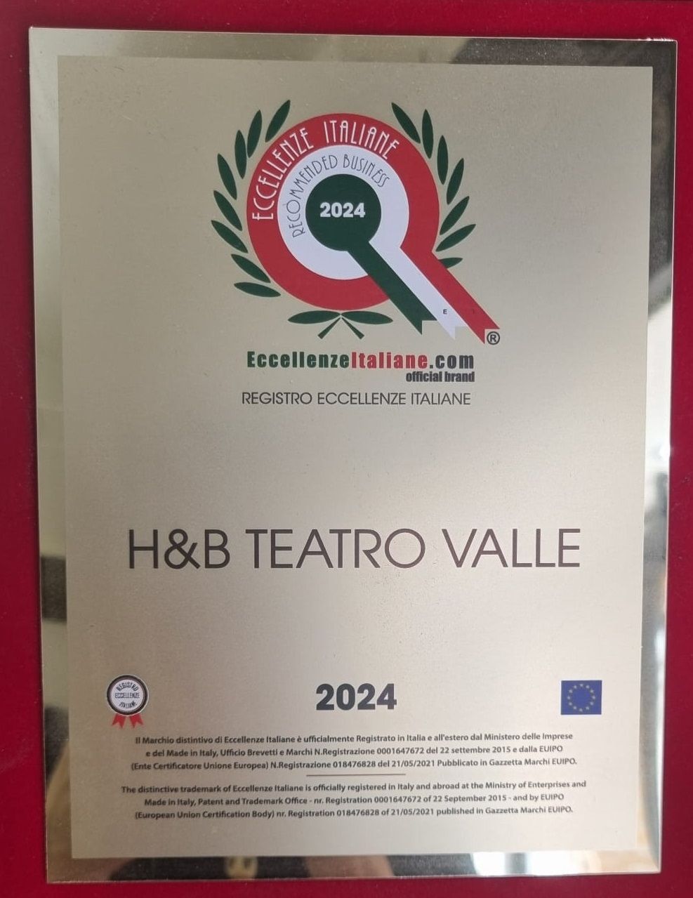 certificato di eccellenza 2024 h&b teatro valle