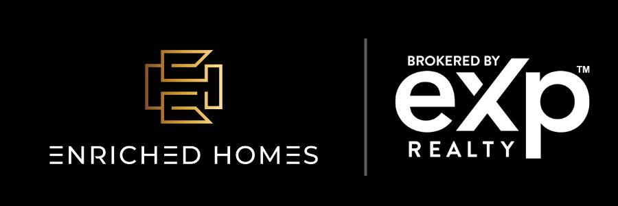 The logo for enriched homes is black and gold.