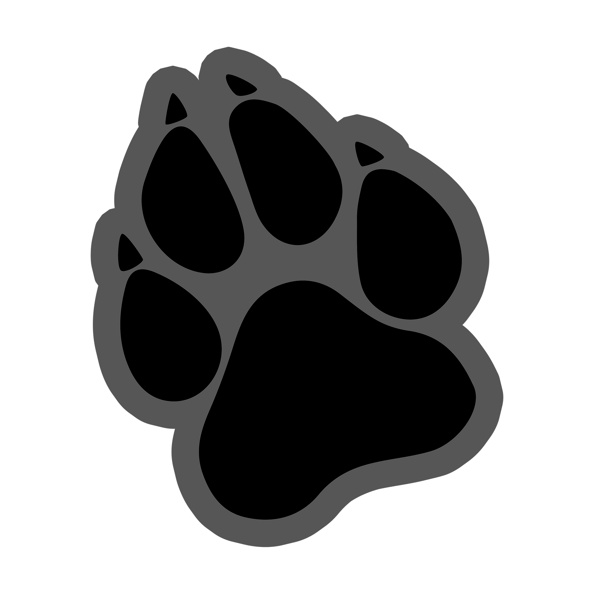 A black paw print on a white background.