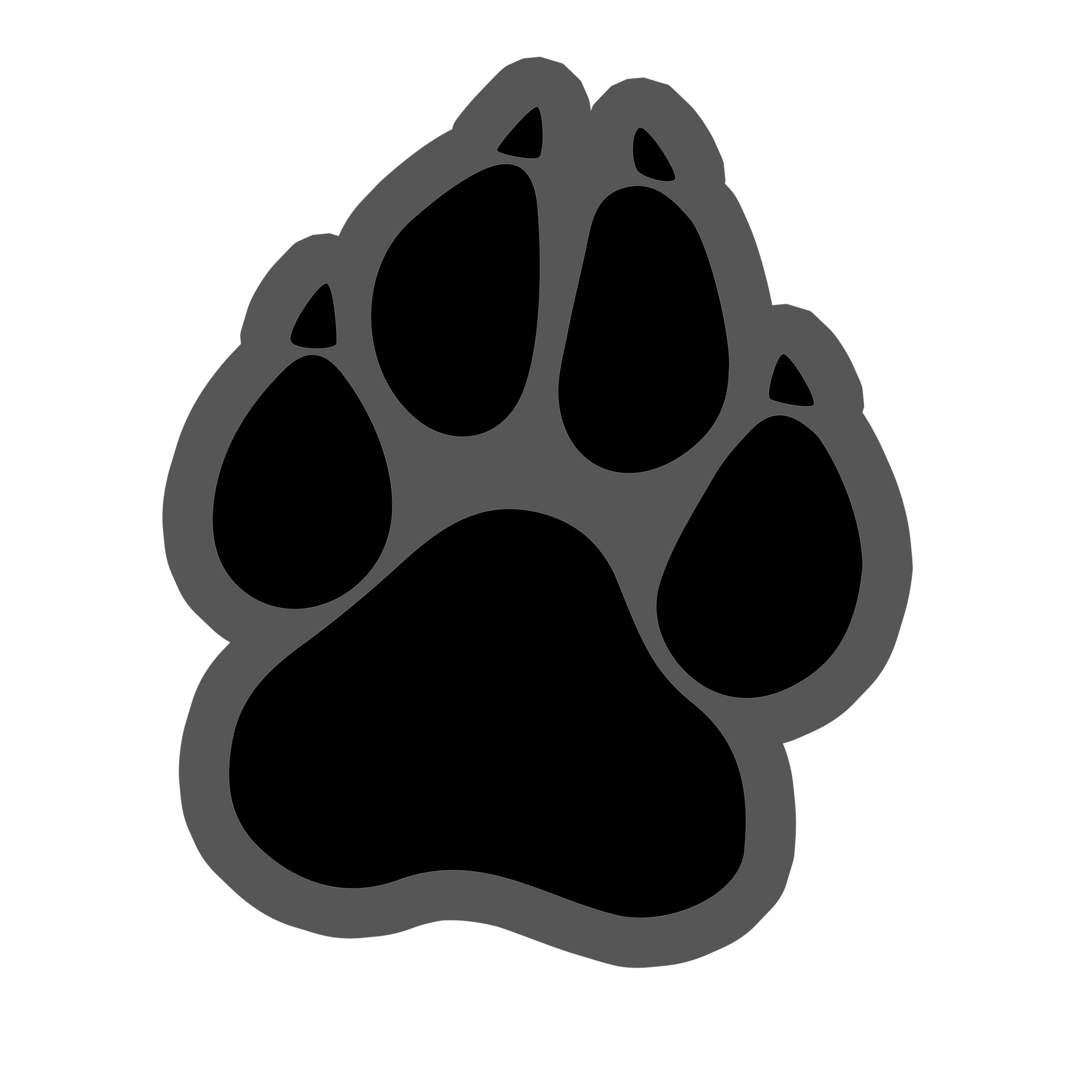A black paw print on a white background