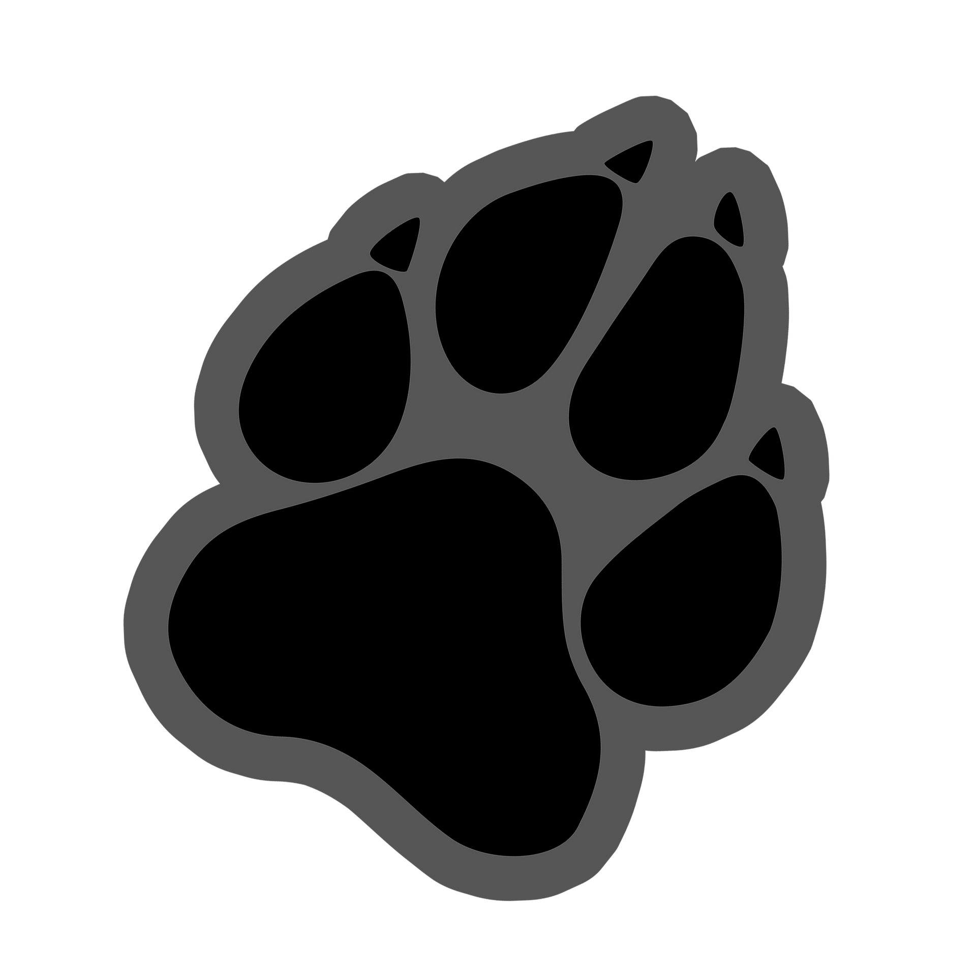 A black paw print on a white background