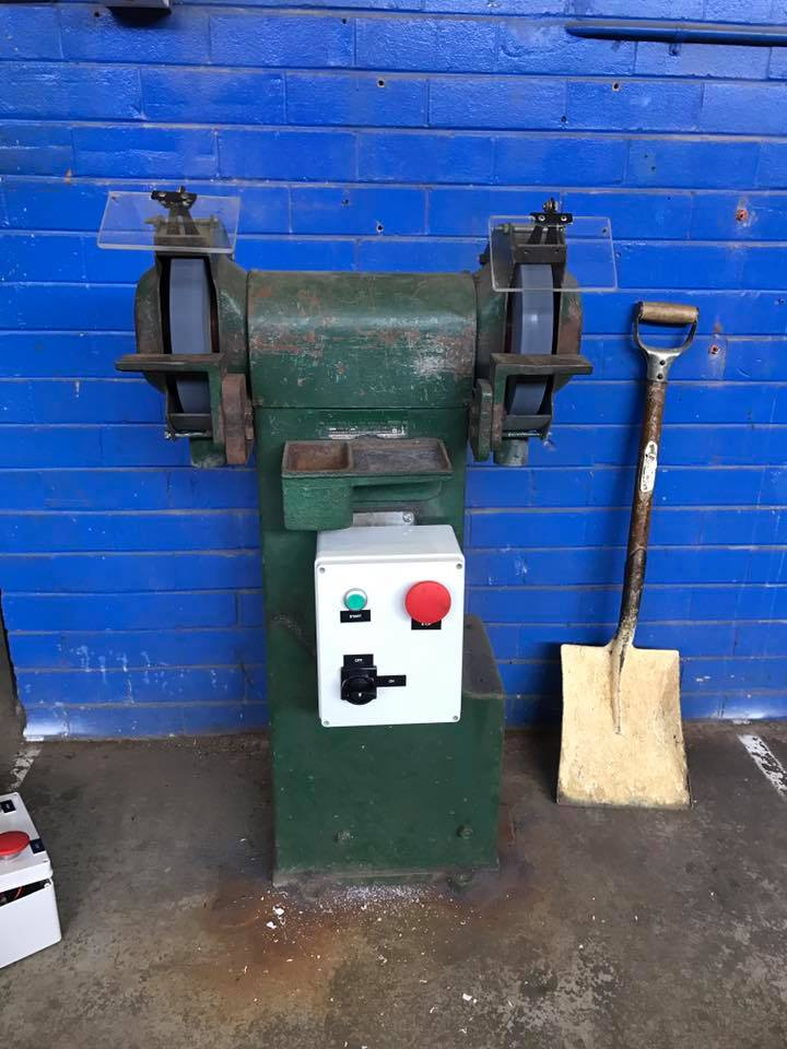 Automatic shut off safety switch and alarm wired up to an commercial bench grinder in Perth WA