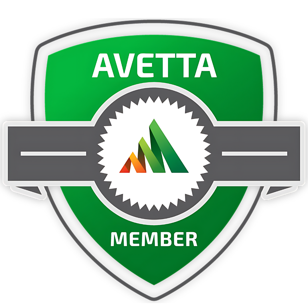 A green and white badge that says avetta member