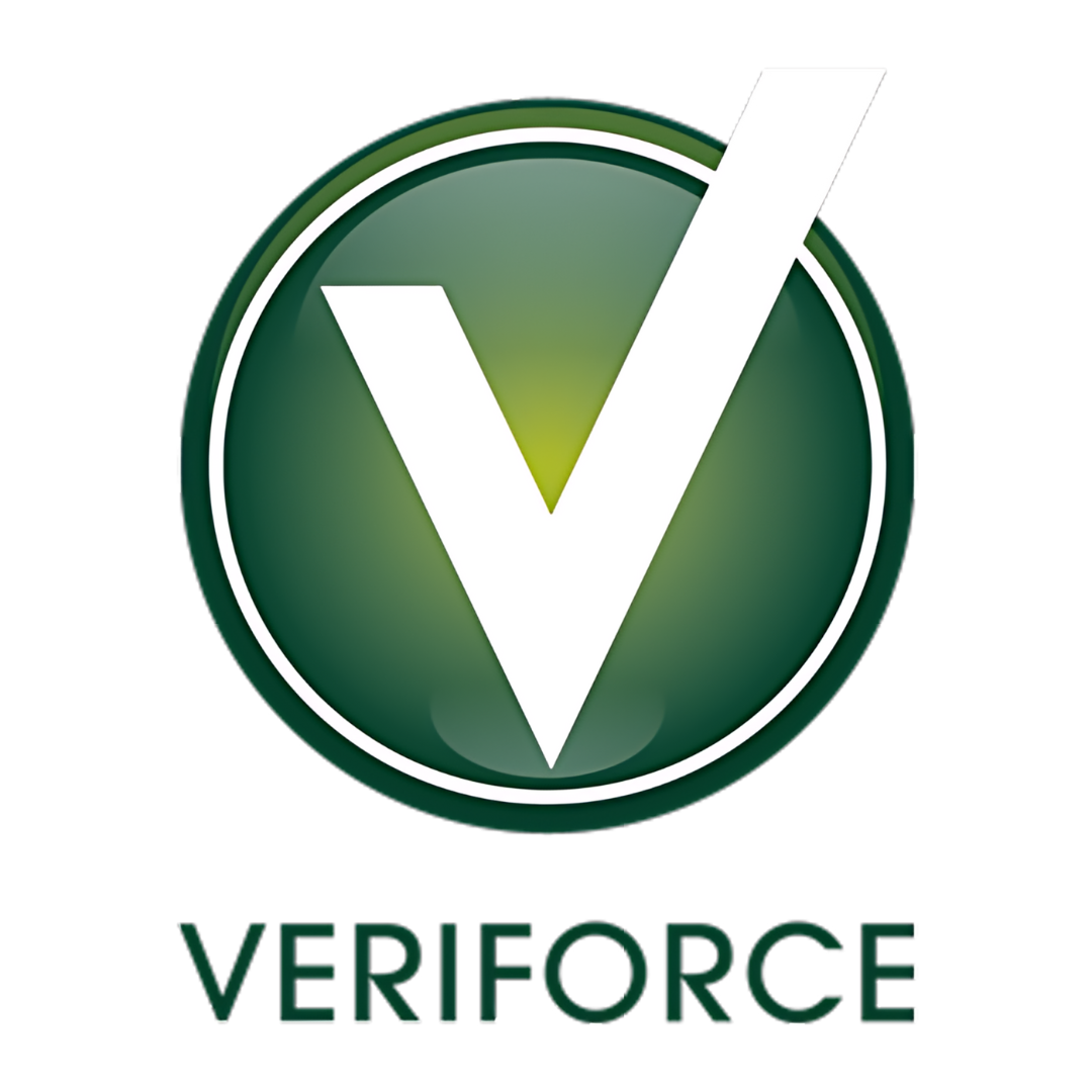 A logo for veriforce with a white check mark in a green circle