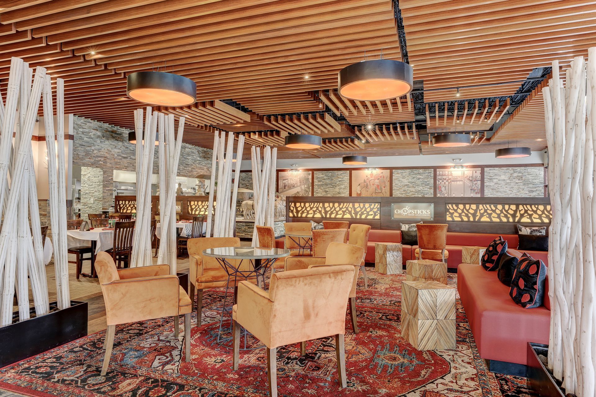 A large room with a lot of chairs and tables