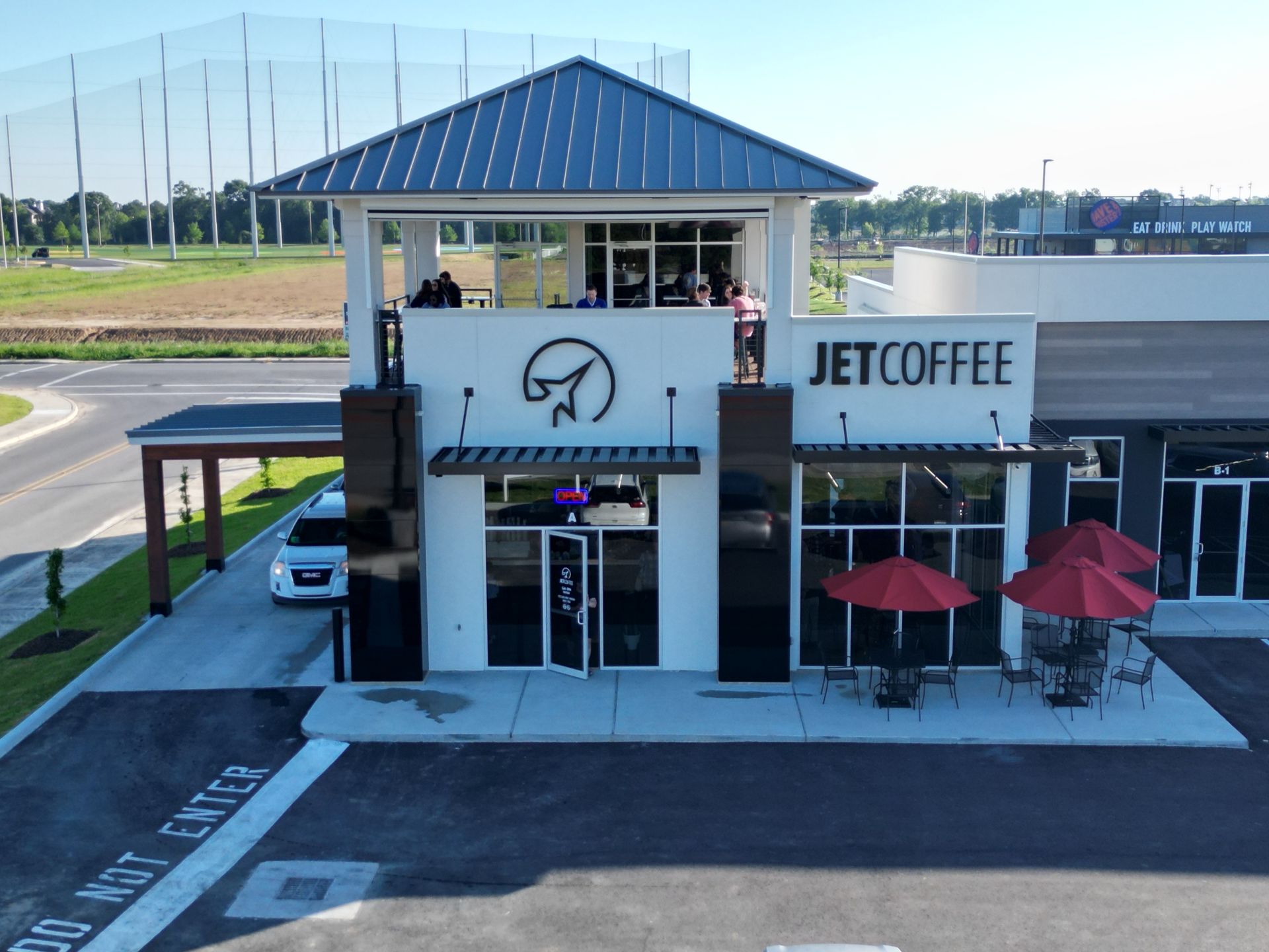 An aerial view of a restaurant called jet coffee