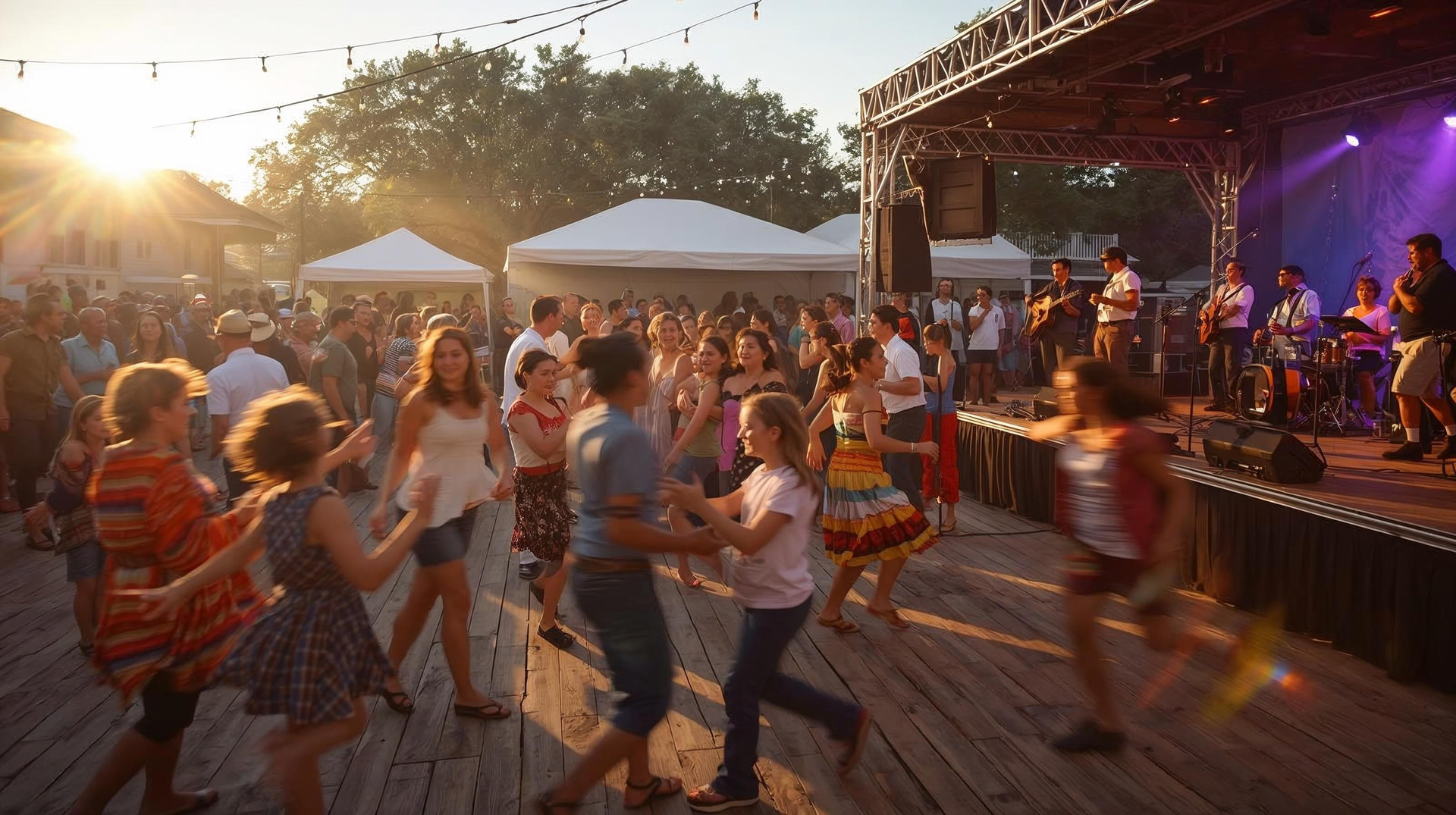 Families enjoying a festival in Lafayette, Louisiana — exploring Acadiana’s music, food, and culture